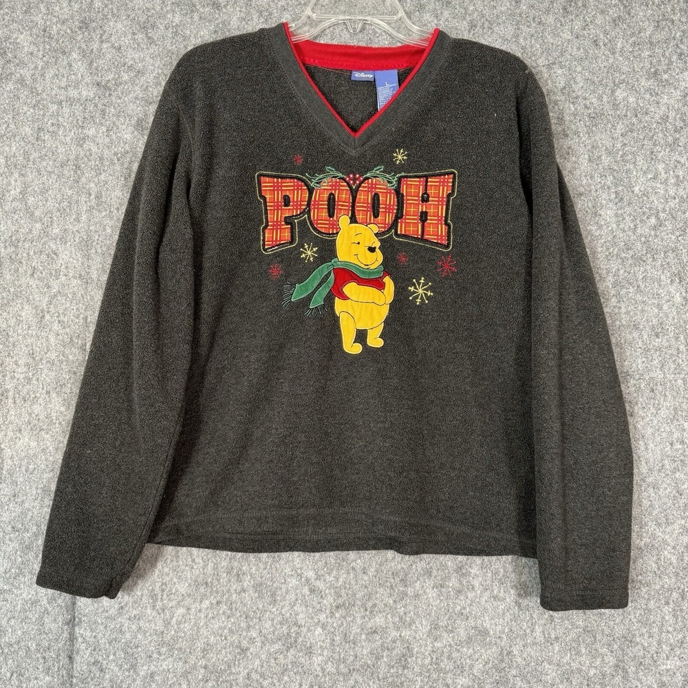 Vtg 90s Winnie The Pooh Fleece Holiday Embroidered Sweatshirt Womens‎ Large Bear